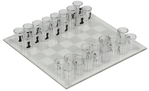 Clear Shot Glass Chess Set, 10x10 Inch Glass Chess Board with 32PCS Cups Pieces, Drinking Shot Set, Funny Sets for Adults, Kids &1