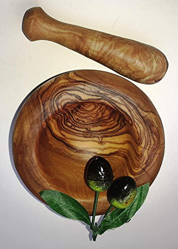 Unbekannt Set mortier et pilon Elli en bois d'olivier massif, 14 cm, grain de rêve