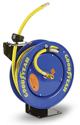 Goodyear Schlauchtrommel Stahl Einziehbare Air Compressor Schlauchaufroller mit 3/8 in. x 25 ft. Luftschlauchtrommel Gummischlauch max. 300psi