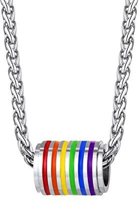 Bandmax Anhänger Kette für Damen Herren Edelstahl LGBT Regenbogen Zylinderrolle Tunel mit 55cm+5cm Weizenkette Homosexuell Gay Pride Modeschmuck für Geburtstag Valentinstag