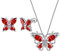 Aurora Tears Schmetterling Halskette/Ohrringe Set 925 Sterling Silber Januar Birthstone Red Granat Schmuck Set Tiere Schmuck für Frauen und Mädchen DS0045J