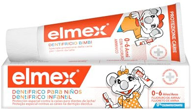 elmex Zahnpasta für Kinder 0-6 Jahre, mit reduzierter Konzentration von Aminofluorid zum Schutz der Zähne von Kindern, spezieller Schutz gegen Milch Zähne, 0% Farbstoffe, 50 ml
