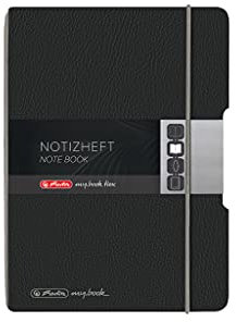 Herlitz 50033782 Notizheft flex, A6, 40 Blatt, punktiert, schwarze Lederoptik, 1 Stück