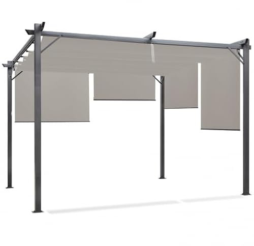 IDMarket - Pergola édition spéciale Toit rétractable 3x4 M et 4 Stores Taupe