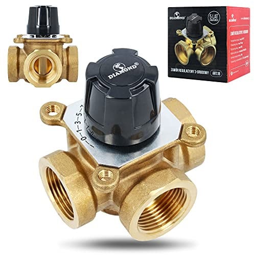 Thermostatisches 3-Wege Mischerventil Ø DN 25 IG Mischventil | Messing Dreiwege Wasser Mischer Heizung Ventil Wasserverteiler | Thermostatventil für Wassertemperatur Thermostat Control Kv 12