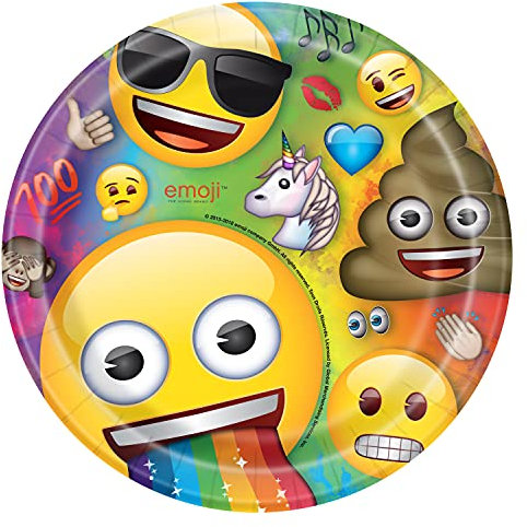 Unique 79435EU Emoji Eco-Friendly Paper Plates-23 cm-Rainbow Fun Party-8 Count (Pack of 1), Multicolour