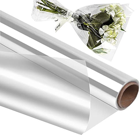 Cellophan Transparent, 40cm x 30m Transparente Geschenkpapier, Blumenfolie Zellophanfolie, Folienrolle zum Einwickeln, Geschenkpapier für Blumen Geschenk Handwerk Geschenkkörben