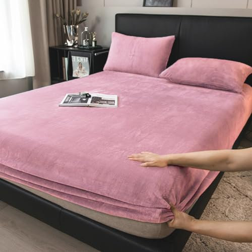 Boqingzhu Flauschige Plüsch Spannbettlaken 100x200cm Rosa Altrosa Fleece Flanell Cashmere Touch Spannbetttuch Winter Kuschelig Bettlaken für 25 bis 30cm Matraze