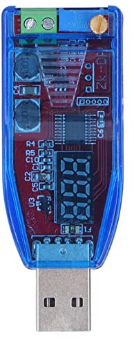 DC‑DC USB Power Module, Step Up/Down Power Supply Regulator Module, Buck Boost Voltage Converter, 5V to 3.3V 9V 12V 24V with Digital Display, for Electronic Projects, USB Power: 3W, Transparent Blue