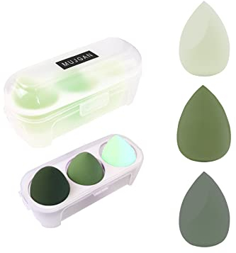 MUJGAN Makeup Sponge 3 Pack Beauty Blender Foundation Sponges Set 3 Color Latex Free Blender Beauty Makeup Sponges with 1 Sponge Holder Case (Avocado Green)