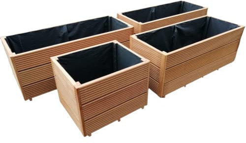 BaustoffhandelShop Blumenkasten aus Bangkirai Garapa Holz Luxusblumenkasten auf Wunschmaß Pflanzkasten Pflanzkübel Blumenkübel (L40cm x B40cm x H32cm (feingeriffelt/geölt))