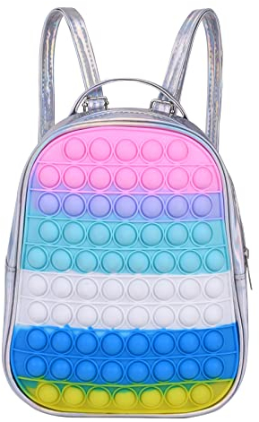 Ainiv Pop Tasche It, Fidget Toys Tasche Pop Kinder, Package Fidget Toys Crossbody Geldbörse Set, Popit Push Pop Bubble Anti Stress Spielzeug Handtasche, Plopper Bag Kleine Geschenke für Kind(Silber)
