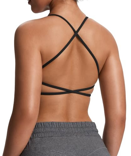 Aoxjox Damen Workout Sport BH Fitness rückenfrei Gepolstert Ivy Low Impact BH Yoga Crop Tank Top, Schwarz, Medium
