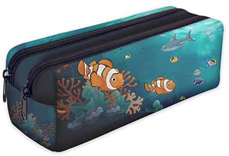 Ferocity Mäppchen Federtasche Schlamperbox Federmäppchen Schüleretui Stiftemappe mit Zwei Reißverschlüssen Fische Ozean [107]