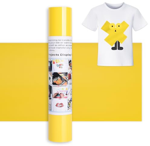 IModeur 12 Ft Plotterfolie Textil Gelb – 30,5 x 366 cm Flexfolie Plotter Textil Gelb für Cricut Maker, Silhouette Cameo, Textilfolie Plotter Gelb für Kleidung, Mützen, Hosen, andere Stoffe