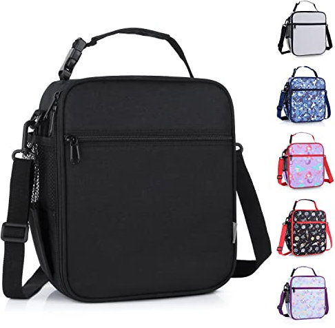 hombrima Kids Insulated Lunch Box Bag, Thermal Picnic Cool Bags with Adjustable Strap for Adults Children Women Men Boys Girls School Work(Black)