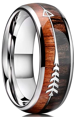 MAYIYAHO 8mm Mode Herren Edelstahl Ring Koa Holz Intarsien Pfeil Verlobung Ehering Schmuck Geschenk für Männer