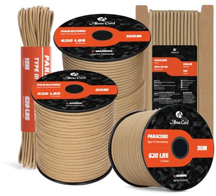 Abma Cord Paracord 4mm 9 Hebras 30m Cuerda de Nylon Cuerda Paracord Tipo III 620lbs - MAX. 280 kg - Marrón