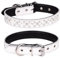 Haoyueer Hundehalsband mit Strasssteinen, verstellbar, glitzernde Kristallnieten, echtes Leder, Haustier-Hundehalsband für kleine und mittelgroße Hunde (L, Weiß)