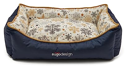 sugodesign Hundebett Wasserabweisend aus Baumwoll-Polyester - Hundekörbchen mit herausnehmbaren Kissen - Hundesofa mit Tragetasche - 7 Verschiedene Motive - 3 Größen (S/M, L, XL) (grau-Gold, M)