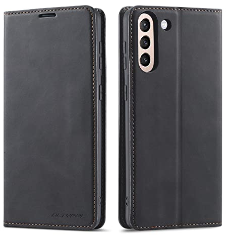 QLTYPRI Hülle für Samsung Galaxy S23, Premium Dünne Ledertasche Handyhülle mit Kartenfach Ständer Flip Schutzhülle Kompatibel mit Samsung Galaxy S23 - Schwarz