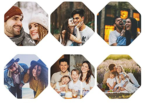 Personalisierter Foto-Untersetzer, individuelle Bierdeckel mit eigenem Foto/Text, Eigenen Schreibtisch-Untersetzer-Set selbst gestalten, Geschenk für Geburtstag Jahrestag (Achteckig, 6er Set)