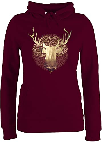 Pullover Damen Hoodie Frauen - Kompatibel mit Oktoberfest - Hirsch Jäger - XXL - Burgundrot - trachtenpulli trachtenhoody bayrische Jaeger Hoddies Oktober Trachten trachtenpullover bayrisch geweih