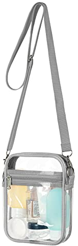 Aucuu Transparente Umhängetasche, PVC Durchsichtige Tasche mit Verstellbarem Riemen, Wasserdichte Durchsichtige Umhängetasche für Konzerte, Sportveranstaltungen, Shopping, Reisen(Kleines Grau)