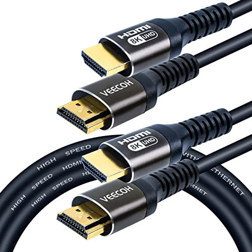 VEECOH Cavo HDMI 8K 1M 2 Pezzi,Velocità Ultra Elevata Cavi HDMI 2.1 48Gbps Supporto 4K@120Hz 8K@60Hz eARC HDR Dinamico HDCP 2.2 ARC CEC Compatibile TV UHD Sound bar Monitor