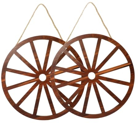Milisten Wohnkultur 2 Stück Holz-Wagenrad- Alte Western-Wagenrad-Wandkunst Western- -Party-Dekorationen Vintage-Wagenrad-Holz-Wagenrad-Dekoration Für Bar-Garage Im Innen- Außenbereich
