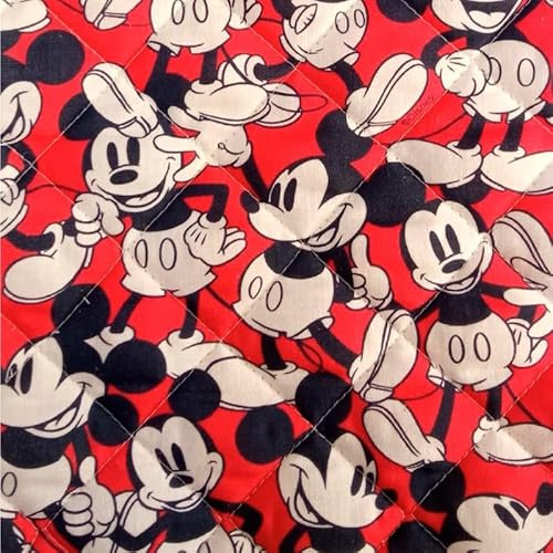 Disney Stoffe, 100% Baumwollstoff, Mickey Mouse rot gesteppter Stoff, Kinderstoffe, Stoffe Meterware, 1 m x 150 cm