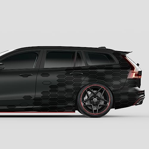 Finest Folia 2er Set XXL Auto Aufkleber je 200x60cm Motorrad Bus Sticker Kfz Zubehör Waben gestaucht Tuning Dekor Linien Design Folie KX082 (10 Schwarz Matt)