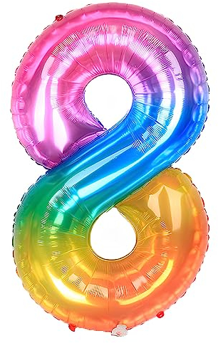 Ponmoo 40 Zoll Foil Luftballon Zahl 8 Neon Regenbogen (101cm), Helium oder Luft, Riesige Folienballons Nummer 0-100, Große Ballons für Hochzeitstag und Geburtstagsparty Ballon Dekoration