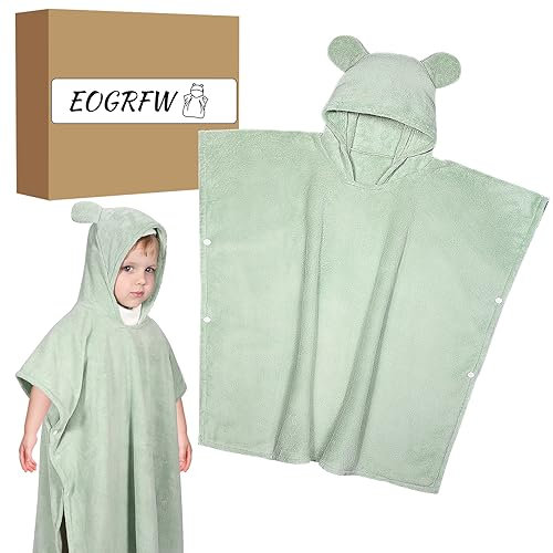 EOGRFW Badeponcho Baby, Kapuzenhandtuch für Kinder, Badetuch mit Kapuze für Jungen Mädchen 3-6 Jahre (Mintgrün)
