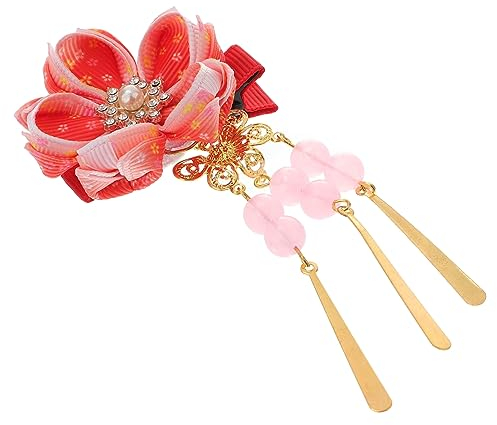Beavorty Pince à Cheveux Japonaise Barrette à Cheveux pour Femme Faite à La Main en Forme de Fleur Accessoires de Coiffure pour Kimono Rouge