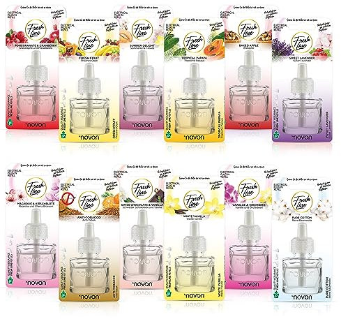 Fresh Line Nachfüllflakons 19ml - Lufterfrischer - Kompatibel mit Air-Wick - Nachfüller für Duftstecker - 12 Düfte zur Auswahl, Duftspender Ersatz - Refill für Duftdiffuser - White Vanilla, 12er Pack