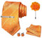 JEMYGINS Herren gestreifte bestickte Hochzeits Krawatte mit passendem Einstecktuch und Krawattenklammer Set,Orange gemustert, orangefarbene karierte Streifen