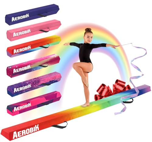 Schwebebalken Aerobik® | Zusammenklappbarer Rainbow Gymnastikbalken für Kinder und Erwachsene | Transportabel mit Tragetasche | Starr, leicht, rutschfest | 3 Lagen Soft-Touch-Beschichtung