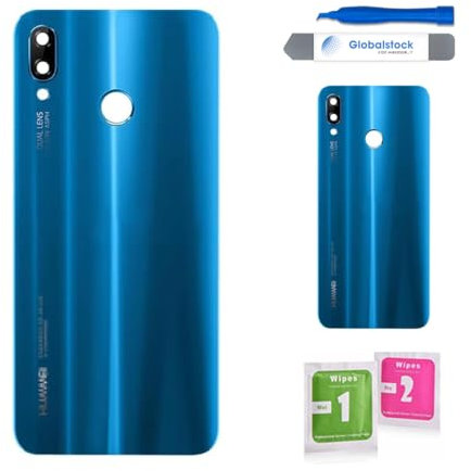 Globalstock Vitre Arrière Couvercle Batterie Remplacement avec Lentille de Caméra pour Huawei P30 Lite Noir/Blanc/Bleu + adhésif et Kit Outils (Bleu)