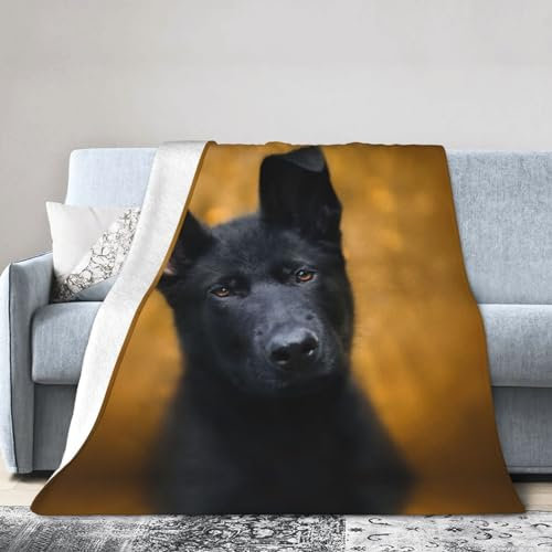 LAMAME Schwarze deutsche Schäferhund gedruckt Weiche Gesichtsdecke Plüsch Decke Vier Jahreszeiten Warme Decke Reisedecke