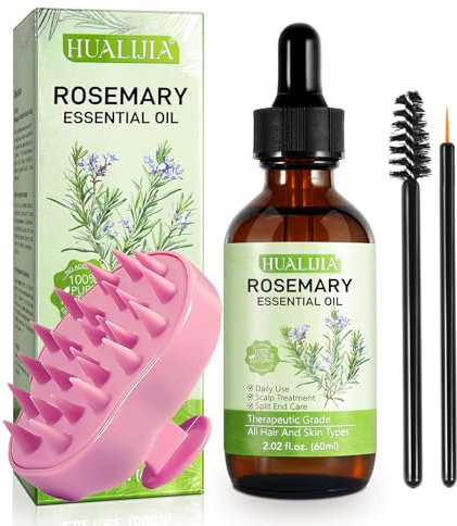 Rosmarinöl für Haare & Kopfhaut, 100% Bio Haaröl für Gesundes Haarwachstum 60ml, Mit Kopfhaut Massagebürste für Nasses und Trockenes Haar Sanft Kopfmassage Bürste