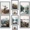 ARTFAVES® Poster Set - MYSTI RIVER - mehrteilige Wanddeko Wohnzimmer & Schlafzimmer - 8 moderne Wandbilder Pragser See, Wald, blau, braun, Berge, Hirsch, Dolomiten - mit Rahmen Schwarz
