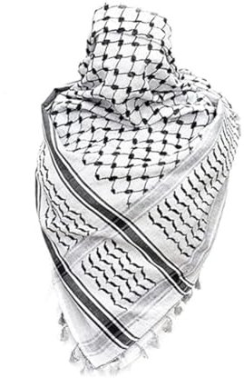 Neuer vierseitiger palästinensischer Schal, Keffiyeh, breite Fransen, arabisches Hahnentritt-Muster, 100% Baumwolle, Unisex Schal, elfenbeinweiß, 8.5/9