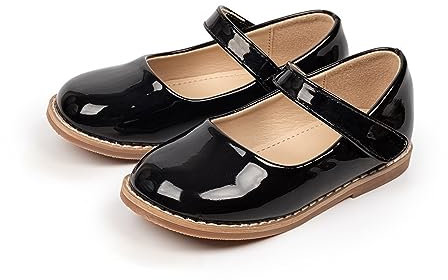 OBiQuzz Scarpe in pelle da ragazza, da principessa, in vernice per bambini, antiscivolo, per ragazze, ballerina, scarpe da ginnastica, scarpe da principessa, con fibbie, per il tempo libero, Nero , 27