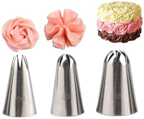 3pcs Cake Piping Nozzles 1 M 2D 336 Piping Tips Pastry Cake Piping Cupcake Decorating Icing Dispensers Tool
