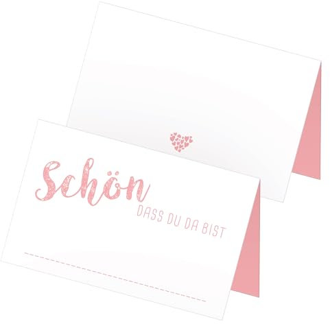 itenga 24 x Tischkarten Schön DASS du da bist Platzkarte Namensschild (rosa)