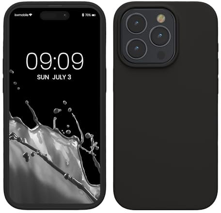 kwmobile Handyhülle für iPhone 15 Pro Hülle, für iPhone 15 Pro Case - Hülle Silikon - kabelloses Laden - Schwarz matt