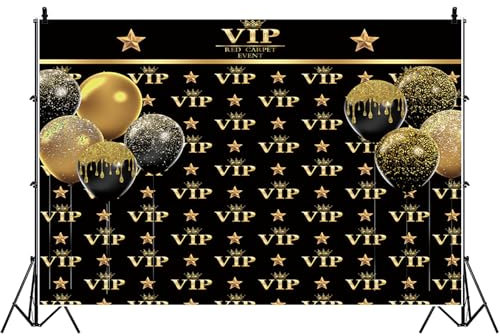 Bovlleetd 1.5x1.2m VIP-Gast-Besucher-Hintergrund, schwarzer Goldprom roter Teppich Ereignisfotografie Hintergrund Krone Ballon Glitter Stern Ereignis Celebrity Portrait Shoot Party Banner Vinyl