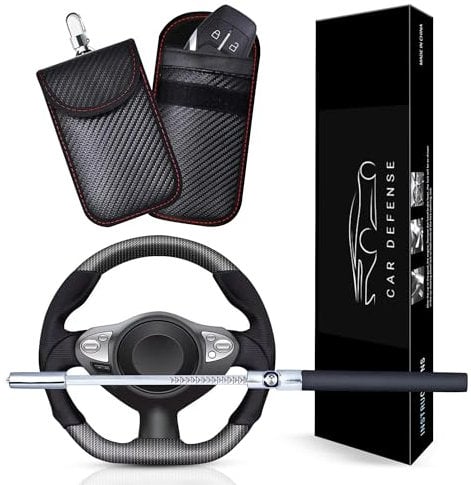 1 Pochette RFID OFFERT + Antivol Voiture en Acier Renforcé – Protection Vol de Clés et Piratage, Verrouillage Sécurisé avec 3 Clés Incluses