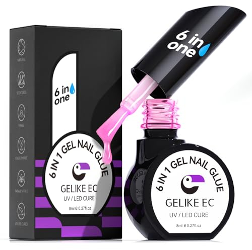 Colle Capsule Americaine Ongle pour Faux Ongles, Gelike ec Rose Jelly Colle Faux Ongles Gel 6 en 1, Gummy Base, Vernis à Ongles Builder UV pour Nail Art, Manucure, Salon